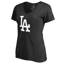 Load image into Gallery viewer, Los Angeles Dodgers Women&#39;s Primary Logo V-Neck T-Shirt - Black MLB Ladies V-Neck
