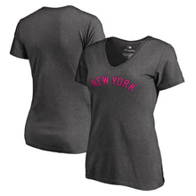 Load image into Gallery viewer, New York Yankees Women&#39;s Plus Size Pink Wordmark V-Neck T-Shirt - Heathered Gray MLB Ladies V-Neck
