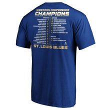 Load image into Gallery viewer, St. Louis Blues 2019 Western Conference Champions Defender Roster T-Shirt - Blue NHL Guys Tee
