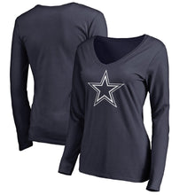 Load image into Gallery viewer, Dallas Cowboys Nfl Pro Line Women's Primary Logo Long Sleeve T-Shirt - Navy NFL Ladies V-Neck Long Sleeve
