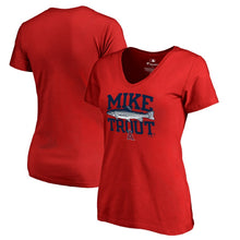 Load image into Gallery viewer, Mike Trout Los Angeles Angels Women&#39;s Player Hometown Collection V-Neck T-Shirt - Red MLB Ladies V-Neck
