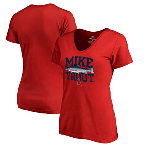 Mike Trout Los Angeles Angels Women's Player Hometown Collection V-Neck T-Shirt - Red MLB Ladies V-Neck