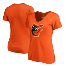 Load image into Gallery viewer, Baltimore Orioles Women&#39;s Cooperstown Collection Huntington V-Neck T-Shirt - Orange MLB Ladies V-Neck
