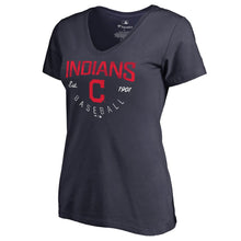 Load image into Gallery viewer, Cleveland Indians Women&#39;s Plus Size Live For It V-Neck T-Shirt - Navy MLB Ladies V-Neck
