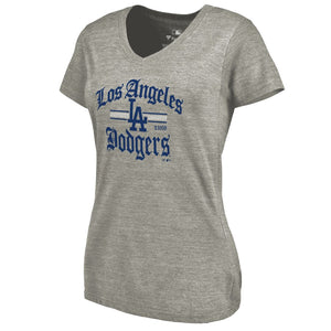 Los Angeles Dodgers Women's Hometown Collection Olde La V-Neck T-Shirt - Ash MLB Ladies V-Neck