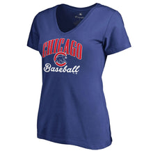 Load image into Gallery viewer, Chicago Cubs Women's Victory Script T-Shirt - Royal MLB Ladies V-Neck

