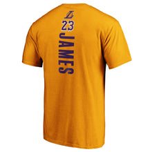 Load image into Gallery viewer, Lebron James Los Angeles Lakers Team Playmaker Name &amp; Number T-Shirt - Gold NBA Guys Tee
