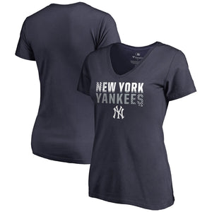 New York Yankees Women's Fade Out V-Neck T-Shirt - Navy MLB Ladies V-Neck