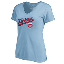 Load image into Gallery viewer, Minnesota Twins Women&#39;s Cooperstown Collection Wahconah T-Shirt - Light Blue MLB Ladies V-Neck
