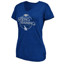 Load image into Gallery viewer, Los Angeles Dodgers Women&#39;s 2020 Spring Training Round Trip Tri-Blend V-Neck T-Shirt - Royal MLB Ladies V-Neck
