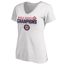 Load image into Gallery viewer, Washington Nationals Women&#39;s 2019 World Series Champions Jersey Roster V-Neck T-Shirt - White MLB Ladies V-Neck
