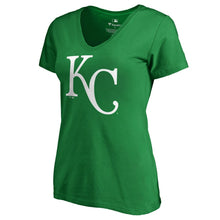 Load image into Gallery viewer, Kansas City Royals Women&#39;s St. Patrick&#39;s Day White Logo Plus Size V-Neck T-Shirt - Kelly Green MLB Ladies V-Neck
