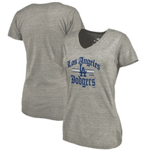 Load image into Gallery viewer, Los Angeles Dodgers Women&#39;s Hometown Collection Olde La V-Neck T-Shirt - Ash MLB Ladies V-Neck
