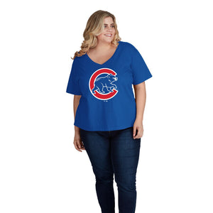 Chicago Cubs Women's Plus Size Primary Logo T-Shirt - Royal MLB Ladies V-Neck
