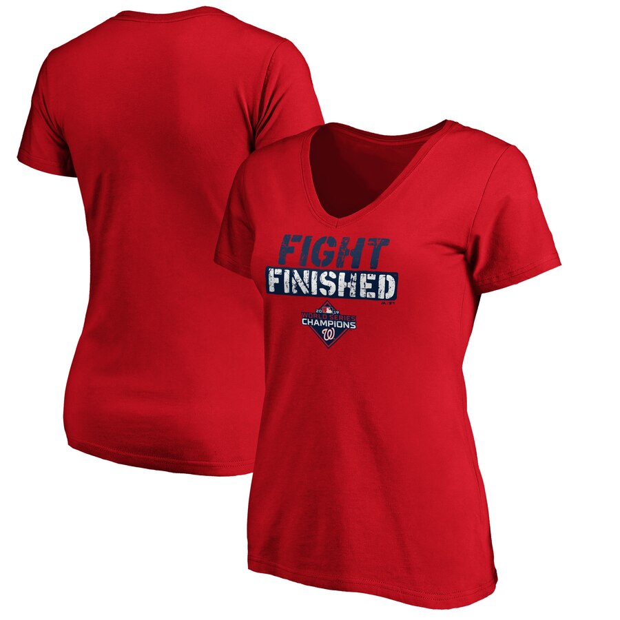 Washington Nationals Women's 2019 World Series Champions Slogan V-Neck T-Shirt - Red MLB Ladies V-Neck