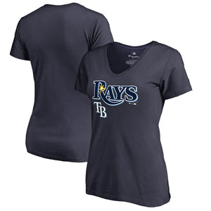 Tampa Bay Rays Women's Team Lockup T-Shirt - Navy MLB Ladies V-Neck