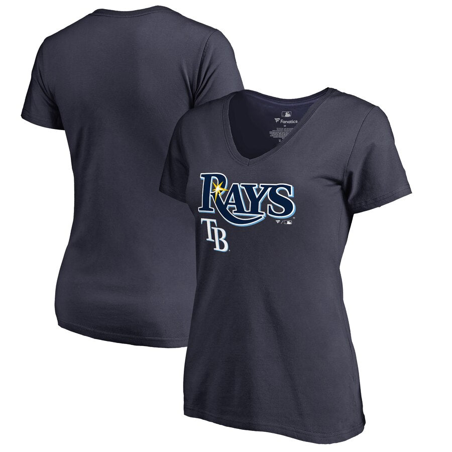 Tampa Bay Rays Women's Team Lockup T-Shirt - Navy MLB Ladies V-Neck