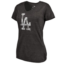 Load image into Gallery viewer, Los Angeles Dodgers Women&#39;s Distressed Team Tri-Blend V-Neck T-Shirt - Black MLB Ladies V-Neck

