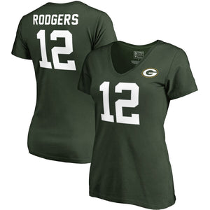 Aaron Rodgers Green Bay Packers Nfl Pro Line By Women's  Stack Name & Number V-Neck T-Shirt - Green NFL LADIES V-Neck