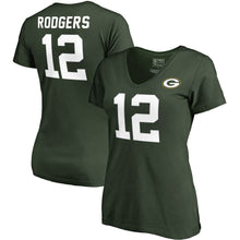 Load image into Gallery viewer, Aaron Rodgers Green Bay Packers Nfl Pro Line By Women&#39;s  Stack Name &amp; Number V-Neck T-Shirt - Green NFL LADIES V-Neck
