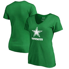 Load image into Gallery viewer, Dallas Cowboys Nfl Pro Line By Women's St. Patrick's Day White Logo T-Shirt - Kelly Green NFL LADIES V-Neck
