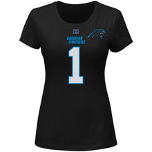 Load image into Gallery viewer, Cam Newton Carolina Panthers Majestic Women's Plus Size Fair Catch Name &amp; Number T-Shirt - Black NFL LADIES V-Neck
