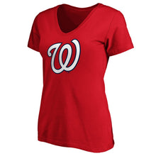 Load image into Gallery viewer, Washington Nationals Women&#39;s Core Official Logo V-Neck T-Shirt - Red MLB Ladies V-Neck
