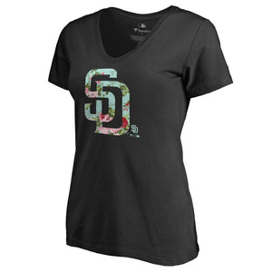 San Diego Padres Women's Lovely V-Neck T-Shirt - Black MLB Ladies V-Neck
