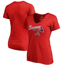 Load image into Gallery viewer, Atlanta Braves Women&#39;s Team Lockup T-Shirt - Red MLB Ladies V-Neck
