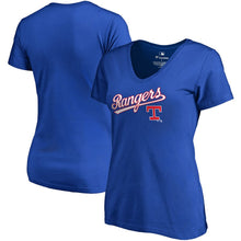 Load image into Gallery viewer, Texas Rangers Women&#39;s Plus Size Cooperstown Collection Wahconah V-Neck T-Shirt - Royal MLB Ladies V-Neck

