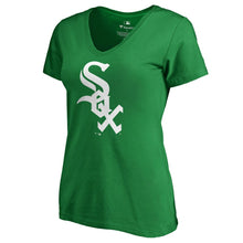 Load image into Gallery viewer, Chicago White Sox Women&#39;s St. Patrick&#39;s Day White Logo Plus Size V-Neck T-Shirt - Kelly Green MLB Ladies V-Neck
