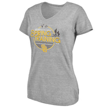 Load image into Gallery viewer, San Diego Padres Women&#39;s 2020 Spring Training Round Trip Tri-Blend V-Neck T-Shirt - Heather Gray MLB Ladies V-Neck
