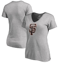 Load image into Gallery viewer, San Francisco Giants Women&#39;s Plus Size Distressed Team V-Neck T-Shirt - Heathered Gray MLB Ladies V-Neck
