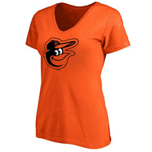 Load image into Gallery viewer, Baltimore Orioles Women&#39;s Primary Logo T-Shirt - Orange MLB Ladies V-Neck
