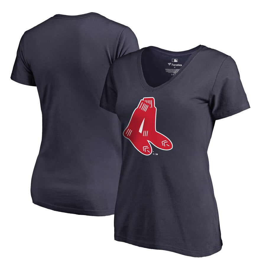 Boston Red Sox Women's Cooperstown Collection Huntington V-Neck T-Shirt - Navy MLB Ladies V-Neck