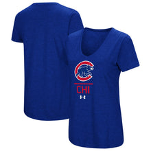 Load image into Gallery viewer, Chicago Cubs Under Armour Women&#39;s Team Lock-Up Performance Tri-Blend V-Neck T-Shirt - Royal MLB Ladies V-Neck
