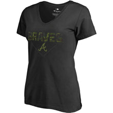 Load image into Gallery viewer, Atlanta Braves Women&#39;s Plus Size Camo T-Shirt - Black MLB Ladies V-Neck
