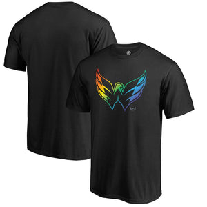 Washington Capitals Rainbow Pride Logo T-Shirt - Black NHL Guys Tee