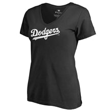 Load image into Gallery viewer, Los Angeles Dodgers Women&#39;s Team Wordmark V-Neck T-Shirt - Black MLB Ladies V-Neck
