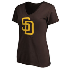 Load image into Gallery viewer, San Diego Padres Women&#39;s Core Official Logo V-Neck T-Shirt - Brown MLB Ladies V-Neck
