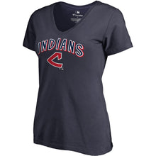 Load image into Gallery viewer, Cleveland Indians Women&#39;s Plus Size Cooperstown Collection Wahconah V-Neck T-Shirt - Navy MLB Ladies V-Neck
