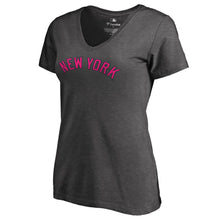 Load image into Gallery viewer, New York Yankees Women&#39;s Plus Size Pink Wordmark V-Neck T-Shirt - Heathered Gray MLB Ladies V-Neck
