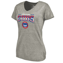 Load image into Gallery viewer, Chicago Cubs Women&#39;s Cooperstown Collection Season Ticket Tri-Blend V-Neck T-Shirt - Heathered Gray MLB Ladies V-Neck
