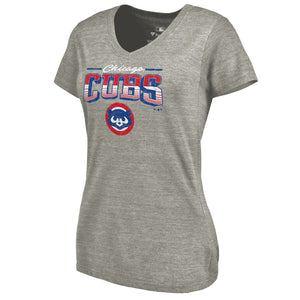 Chicago Cubs Women's Cooperstown Collection Season Ticket Tri-Blend V-Neck T-Shirt - Heathered Gray MLB Ladies V-Neck