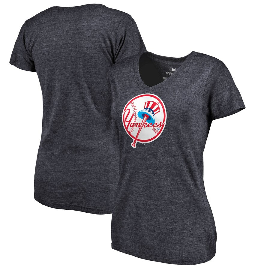 New York Yankees Women's Cooperstown Collection Forbes Tri-Blend V-Neck T-Shirt - Navy MLB Ladies V-Neck