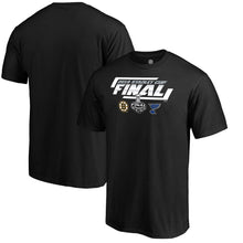 Load image into Gallery viewer, St. Louis Blues Vs. Boston Bruins 2019 Stanley Cup Final Dueling Forechecking Matchup T-Shirt - Black NHL Guys Tee
