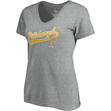 Load image into Gallery viewer, Pittsburgh Pirates Women&#39;s Showtime V-Neck T-Shirt - Heathered Gray MLB Ladies V-Neck
