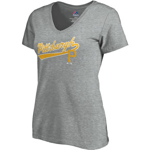 Pittsburgh Pirates Women's Showtime V-Neck T-Shirt - Heathered Gray MLB Ladies V-Neck