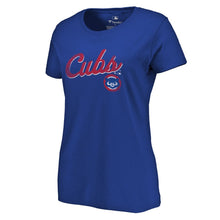 Load image into Gallery viewer, Chicago Cubs Women&#39;s Showtime T-Shirt - Royal MLB Ladies V-Neck
