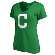 Load image into Gallery viewer, Cleveland Indians Women&#39;s St. Patrick&#39;s Day White Logo Plus Size V-Neck T-Shirt - Kelly Green MLB Ladies V-Neck
